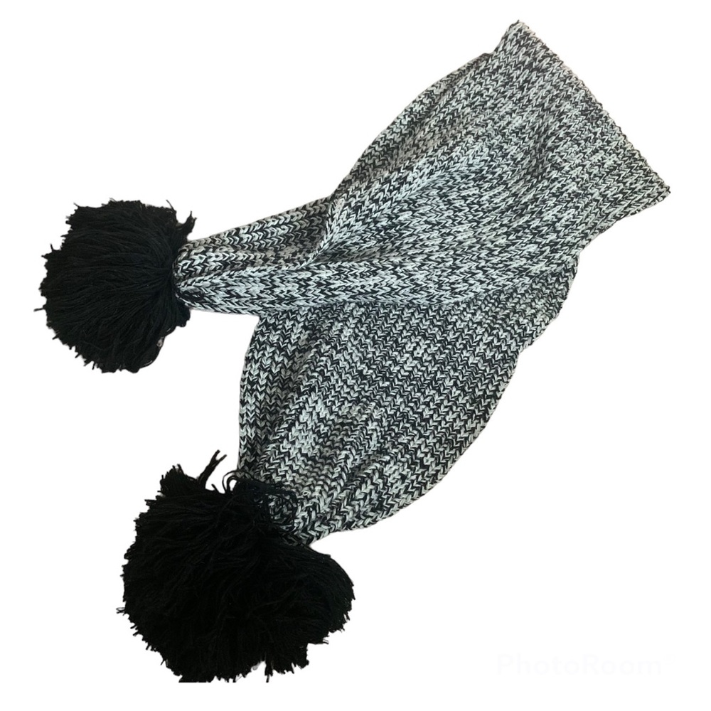 Helene Berman London Chunky Ribbed Knit Pom Pom Scarf Extra Long